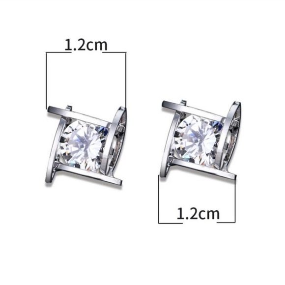 *NEW Silver Solitaire Caged Diamond Stud Earrings - Picture 9 of 9